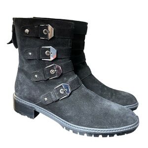 STUART WEITZMAN JITTERBUG MOTO BLACK SUEDE BIKER MOTORCYCLE BOOT 7.5
